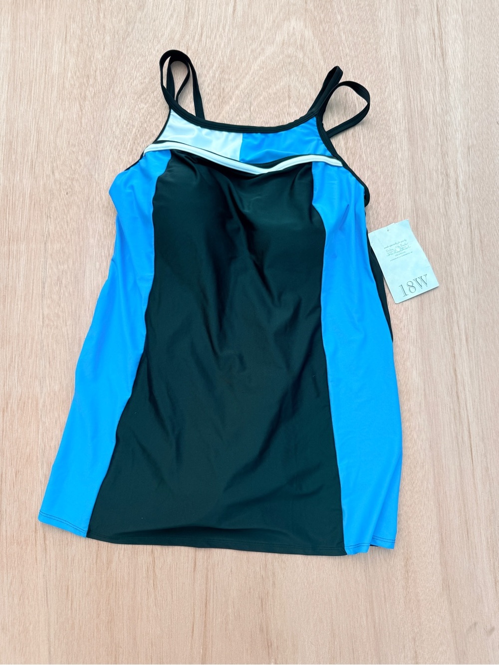 NWT Delta Burke Color block One-Piece Swim Dress 18W blue black